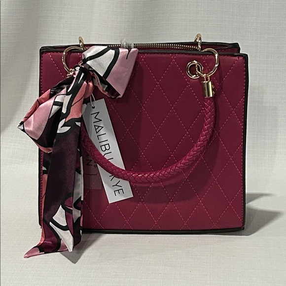 Malibu Handbags - Malibu Sky Fuchsia Quilted Satchel with Scarf